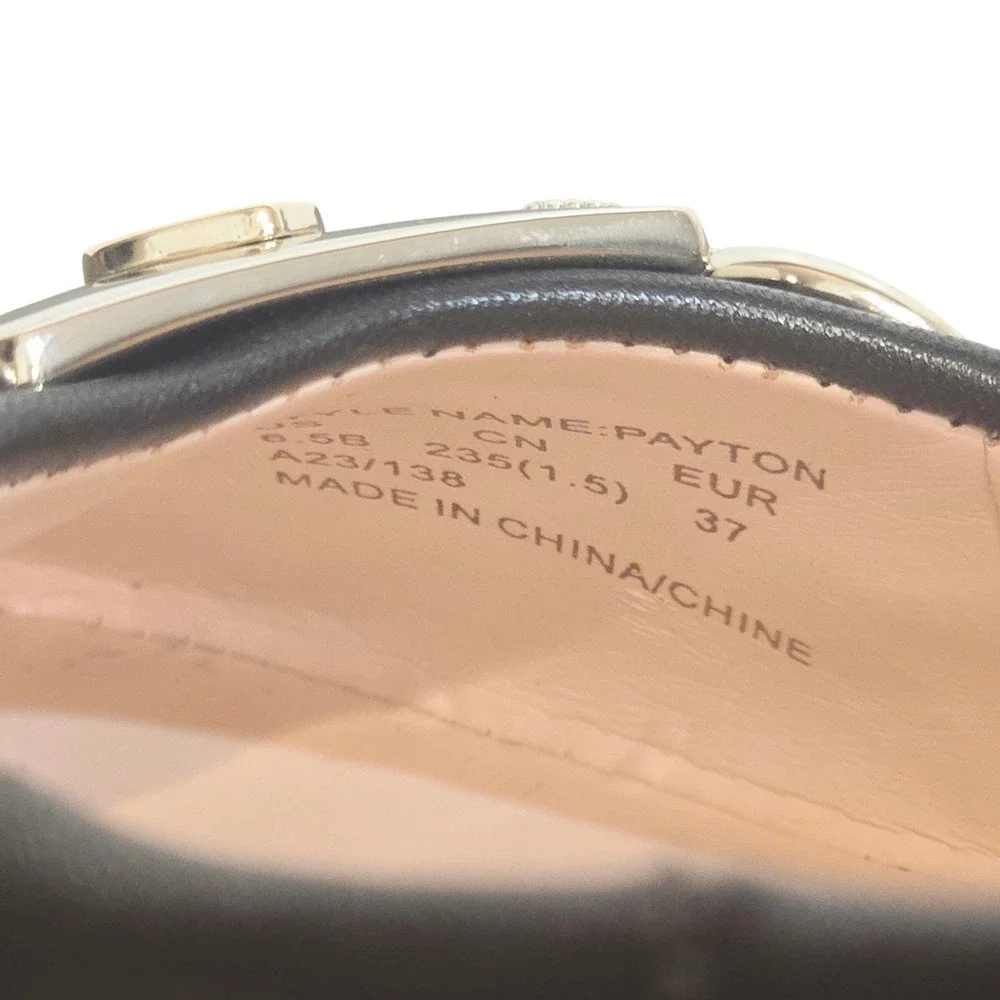 Kate Spade Payton Black Leather Flats Gold Hardware Spade Logo Size 6.5B A23/138